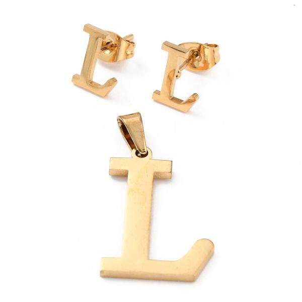 PandaHall 304 Stainless Steel Pendants and Stud Earrings Jewelry Sets, Alphabet, Letter.L, 20~23x13~19x1.5mm, Hole: 6x3mm, 6~10x6~9x1mm, Pin...
PandaHall 304 Stainless Steel Pendants and Stud Earrings Jewelry Sets, Alphabet, Letter.L, 20~23x13~19x1.5mm, Hole: 6x3mm, 6~10x6~9x1mm, Pin...