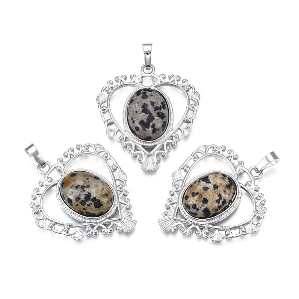 PandaHall Natural Dalmatian Jasper Pendants, with Rack Plating Platinum Tone Brass Findings, Heart, 38.5x34x8mm, Hole: 7x5mm Dalmatian...
PandaHall Natural Dalmatian Jasper Pendants, with Rack Plating Platinum Tone Brass Findings, Heart, 38.5x34x8mm, Hole: 7x5mm Dalmatian...