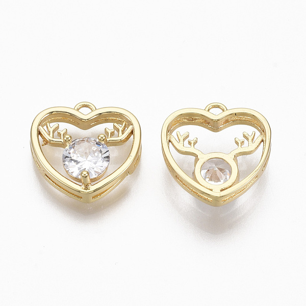 PandaHall Brass Micro Pave Cubic Zirconia Charms, Nickel Free, for Christmas, Heart with Reindeer Head Shape, Real 18K Gold Plated, Clear...
PandaHall Brass Micro Pave Cubic Zirconia Charms, Nickel Free, for Christmas, Heart with Reindeer Head Shape, Real 18K Gold Plated, Clear...