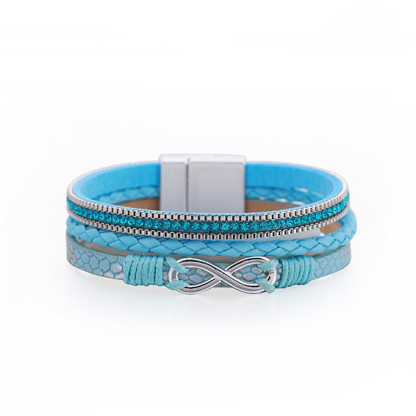 PandaHall Bohemian Vacation Style Triple-layered Rhinestone Woven 8-shaped Leather Bracelet - Ethnic, Exaggerated, Deep Sky Blue, 7-5/8x1/2...
PandaHall Bohemian Vacation Style Triple-layered Rhinestone Woven 8-shaped Leather Bracelet - Ethnic, Exaggerated, Deep Sky Blue, 7-5/8x1/2...