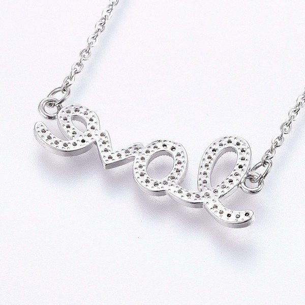 PandaHall 304 Stainless Steel Pendant Necklaces, with Cubic Zirconia, Word Love, Stainless Steel Color, 19.29 inch(49cm), Links: 33.5x13x2mm..., Clear
PandaHall 304 Stainless Steel Pendant Necklaces, with Cubic Zirconia, Word Love, Stainless Steel Color, 19.29 inch(49cm), Links: 33.5x13x2mm..., Clear