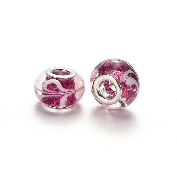 PandaHall Handmade Lampwork European Beads, Large Hole Rondelle Beads, with Glitter Powder and Platinum Tone Brass Double Cores, with White..., Pink
PandaHall Handmade Lampwork European Beads, Large Hole Rondelle Beads, with Glitter Powder and Platinum Tone Brass Double Cores, with White..., Pink
