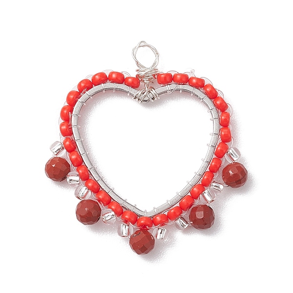 PandaHall Wire Wrapped Natural Red Jasper & Glass Bead Pendants, 304 Stainless Steel Heart Charm, 29x26x2mm, Hole: 3mm Red Jasper Heart
PandaHall Wire Wrapped Natural Red Jasper & Glass Bead Pendants, 304 Stainless Steel Heart Charm, 29x26x2mm, Hole: 3mm Red Jasper Heart