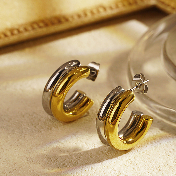 PandaHall Elegant Stainless Steel Double Layer C-shaped Half Hoop Stud Earrings for Women, Golden & Stainless Steel Color Stainless Steel
PandaHall Elegant Stainless Steel Double Layer C-shaped Half Hoop Stud Earrings for Women, Golden & Stainless Steel Color Stainless Steel