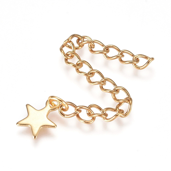 PandaHall 304 Stainless Steel Chain Extender, Curb Chain, with Charms, Star, Golden, 60.5mm, Link: 4x3x0.5mm 304 Stainless Steel
PandaHall 304 Stainless Steel Chain Extender, Curb Chain, with Charms, Star, Golden, 60.5mm, Link: 4x3x0.5mm 304 Stainless Steel
