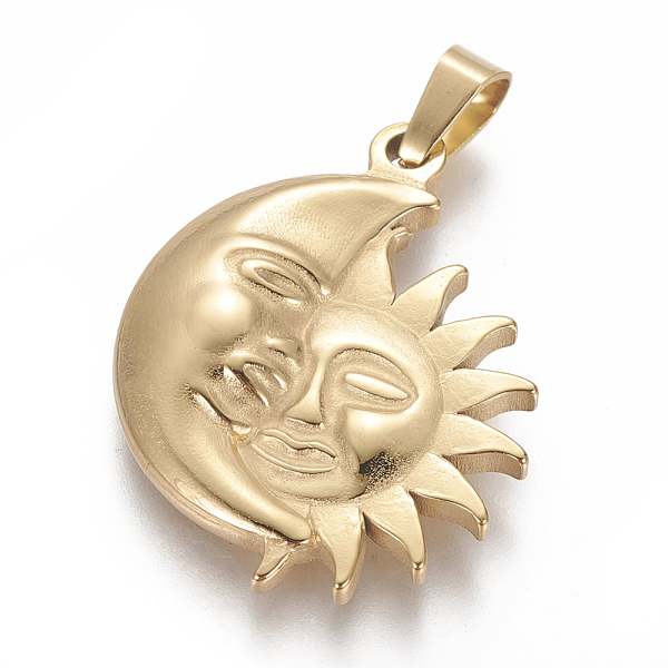 PandaHall 304 Stainless Steel Pendants, Sun with Moon, Golden, 32x26x3mm, Hole: 4x6mm 304 Stainless Steel Sun
PandaHall 304 Stainless Steel Pendants, Sun with Moon, Golden, 32x26x3mm, Hole: 4x6mm 304 Stainless Steel Sun
