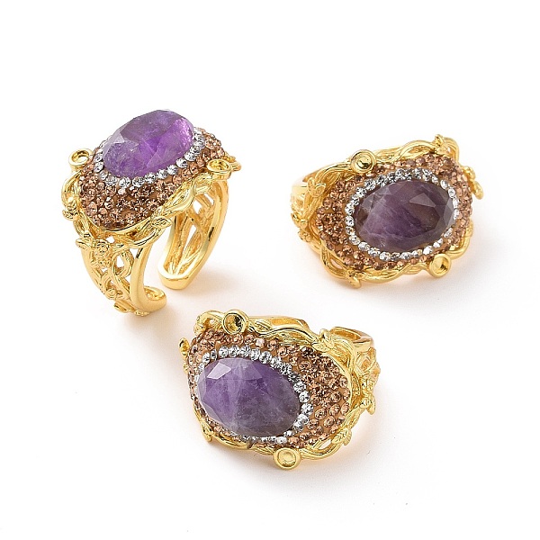 PandaHall Natural Amethyst Oval Open Cuff Ring with Rhinestone, Golden Brass Wide Ring for Women, Inner Diameter: US Size 7 1/4(17.5mm)..., Multicolor
PandaHall Natural Amethyst Oval Open Cuff Ring with Rhinestone, Golden Brass Wide Ring for Women, Inner Diameter: US Size 7 1/4(17.5mm)..., Multicolor