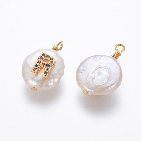 PandaHall Natural Cultured Freshwater Pearl Pendants, with Brass Micro Pave Cubic Zirconia Findings, Flat Round with Letter, Colorful...
PandaHall Natural Cultured Freshwater Pearl Pendants, with Brass Micro Pave Cubic Zirconia Findings, Flat Round with Letter, Colorful...