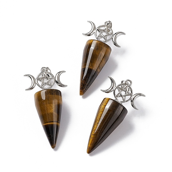 PandaHall Natural Tiger Eye Pendants, Cone Charms, with Platinum Tone Brass Triple Moon with Star Findings, Cadmium Free & Nickel Free &...
PandaHall Natural Tiger Eye Pendants, Cone Charms, with Platinum Tone Brass Triple Moon with Star Findings, Cadmium Free & Nickel Free &...