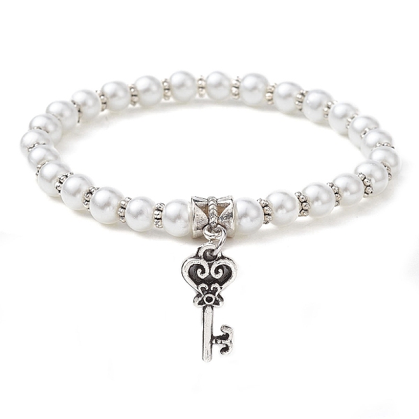 PandaHall Glass Pearl Beaded Stretch Bracelets, with Alloy Charms, Key, Inner Diameter: 2-1/2 inch(6.2cm), Pendant: 21x9mm Alloy Key
PandaHall Glass Pearl Beaded Stretch Bracelets, with Alloy Charms, Key, Inner Diameter: 2-1/2 inch(6.2cm), Pendant: 21x9mm Alloy Key