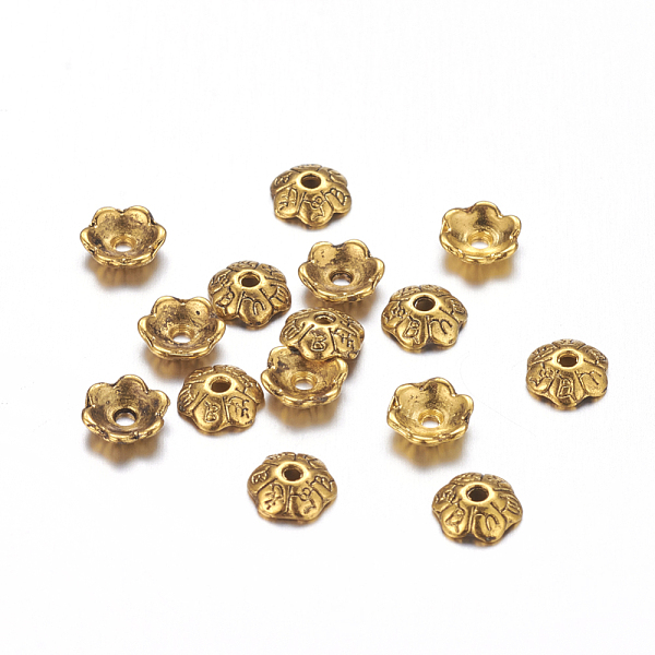 PandaHall 6-Petal Tibetan Style Alloy Flower Bead Caps, Cadmium Free & Nickel Free & Lead Free, Antique Golden, 6x2mm, Hole: 1mm Alloy
PandaHall 6-Petal Tibetan Style Alloy Flower Bead Caps, Cadmium Free & Nickel Free & Lead Free, Antique Golden, 6x2mm, Hole: 1mm Alloy