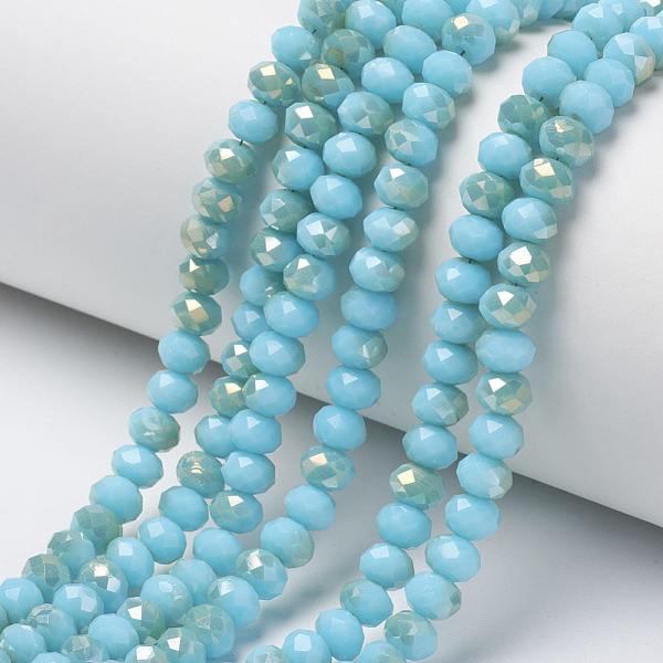 PandaHall Electroplate Opaque Glass Beads Strands, Half Rainbow Plated, Faceted, Rondelle, Cyan, 3x2mm, Hole: 0.8mm, about 165~169pcs/strand...
PandaHall Electroplate Opaque Glass Beads Strands, Half Rainbow Plated, Faceted, Rondelle, Cyan, 3x2mm, Hole: 0.8mm, about 165~169pcs/strand...