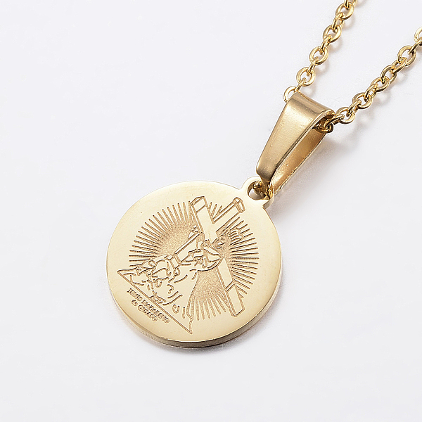 PandaHall 304 Stainless Steel Pendant Necklaces, For Easter, Flat Round with Jesus and Cross, Golden, 17.7 inch(45cm), 1.5mm 304 Stainless...
PandaHall 304 Stainless Steel Pendant Necklaces, For Easter, Flat Round with Jesus and Cross, Golden, 17.7 inch(45cm), 1.5mm 304 Stainless...