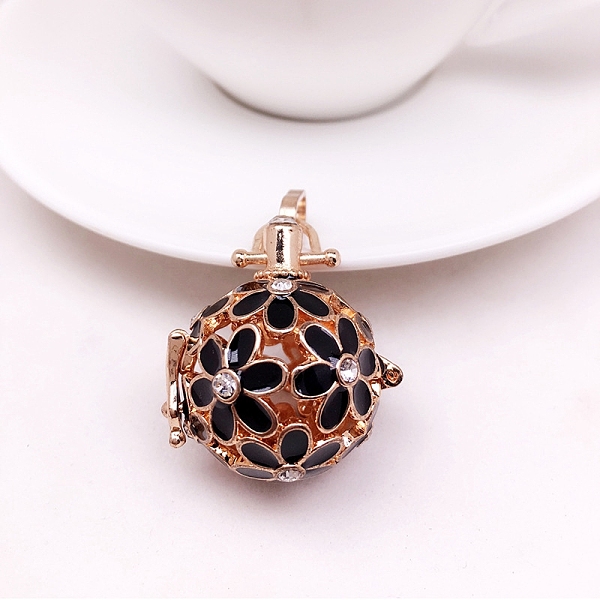 PandaHall Brass Enamel Hollow Cage Locket Pendant, with Rhinestones, Round with Flower Charm, Black, 21mm Brass+Enamel Round Black
PandaHall Brass Enamel Hollow Cage Locket Pendant, with Rhinestones, Round with Flower Charm, Black, 21mm Brass+Enamel Round Black