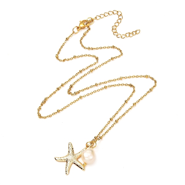 PandaHall Starfish/Sea Stars & Natural Pearl Pendant Necklace for Teen Girl Women, Golden, 19.5 inch(49.5cm) 304 Stainless Steel
PandaHall Starfish/Sea Stars & Natural Pearl Pendant Necklace for Teen Girl Women, Golden, 19.5 inch(49.5cm) 304 Stainless Steel