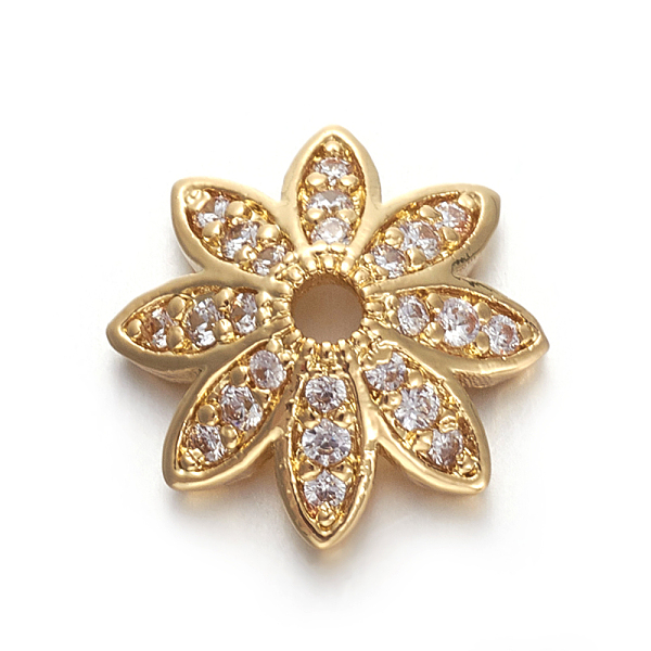 PandaHall Brass Micro Pave Cubic Zirconia Bead Cap, 8-Petal, Flower, Clear, Golden, 12x12x4mm, Hole: 1.8mm Brass+Cubic Zirconia Clear
PandaHall Brass Micro Pave Cubic Zirconia Bead Cap, 8-Petal, Flower, Clear, Golden, 12x12x4mm, Hole: 1.8mm Brass+Cubic Zirconia Clear