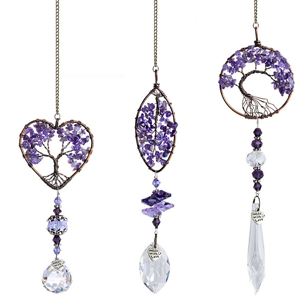 PandaHall Glass Pendant Decorations, Natural Amethyst Chips Flat Round/Leaf/Heart Tree of Life Hanging Suncatchers, with Metal Findings, for...
PandaHall Glass Pendant Decorations, Natural Amethyst Chips Flat Round/Leaf/Heart Tree of Life Hanging Suncatchers, with Metal Findings, for...