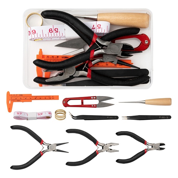 PandaHall Jewelry Making Tool Sets, Including Carbon Steel Pliers, Brass Rings, Tweezers, Awl, Tape Measure, Vernier Caliper and Scissors..., Multicolor
PandaHall Jewelry Making Tool Sets, Including Carbon Steel Pliers, Brass Rings, Tweezers, Awl, Tape Measure, Vernier Caliper and Scissors..., Multicolor