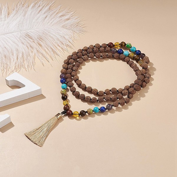 PandaHall 108 Mala Beads Necklace, Natural Rudraksha & Synthetic & Natural Mixed Gemstone 7 Chakra Necklace, Tassel Pendant Yoga Necklace...
PandaHall 108 Mala Beads Necklace, Natural Rudraksha & Synthetic & Natural Mixed Gemstone 7 Chakra Necklace, Tassel Pendant Yoga Necklace...