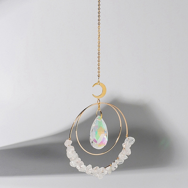 PandaHall Electroplate Glass Teardrop Window Hanging Suncatchers, Natural Quartz Crystal Chips & Golden Brass Moon Pendants Decorations...
PandaHall Electroplate Glass Teardrop Window Hanging Suncatchers, Natural Quartz Crystal Chips & Golden Brass Moon Pendants Decorations...