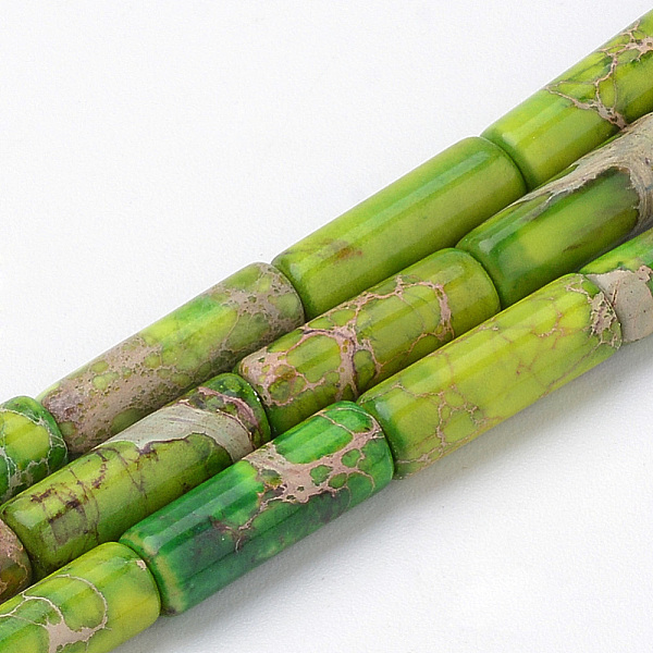 PandaHall Synthetic Imperial Jasper Beads Strands, Dyed, Column, Green Yellow, 12~14x4~5mm, Hole: 1mm, about 30pcs/strand, 15.7 inch....
PandaHall Synthetic Imperial Jasper Beads Strands, Dyed, Column, Green Yellow, 12~14x4~5mm, Hole: 1mm, about 30pcs/strand, 15.7 inch....
