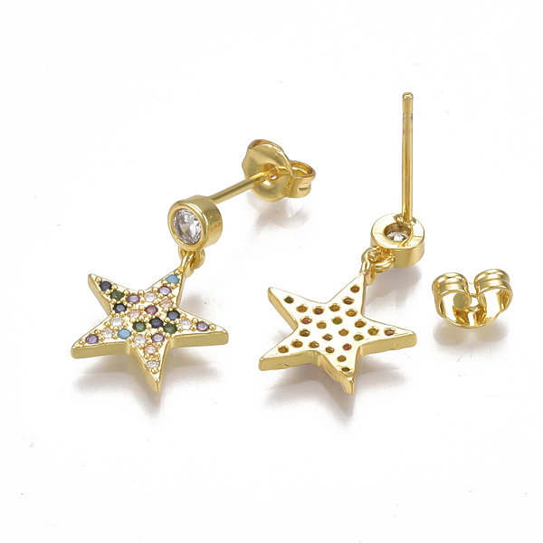 PandaHall Brass Micro Pave Cubic Zirconia(Random Mixed Color) Dangle Ear Studs, with Ear Nuts, Golden, 18.5x12mm, Pin: 0.7mm Cubic Zirconia
PandaHall Brass Micro Pave Cubic Zirconia(Random Mixed Color) Dangle Ear Studs, with Ear Nuts, Golden, 18.5x12mm, Pin: 0.7mm Cubic Zirconia