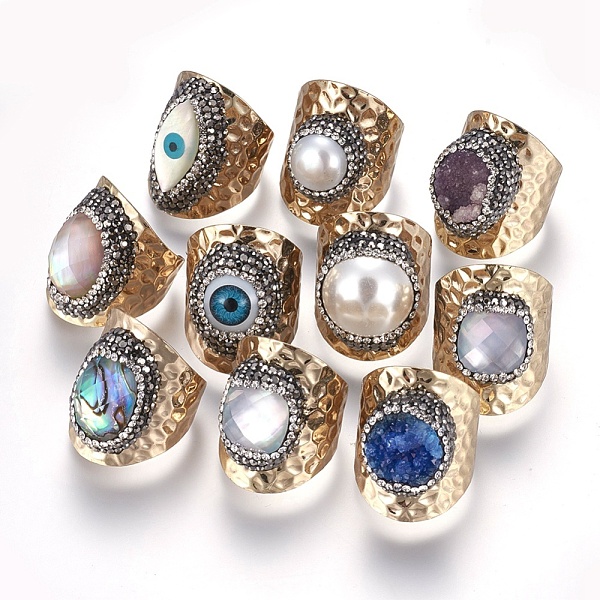PandaHall Mixed Material Cuff Rings, Open Rings, with Polymer Clay Rhinestone, and Iron Findings, Golden, 20~21mm Iron Multicolor
PandaHall Mixed Material Cuff Rings, Open Rings, with Polymer Clay Rhinestone, and Iron Findings, Golden, 20~21mm Iron Multicolor
