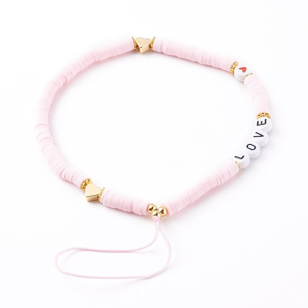 PandaHall Polymer Clay Heishi Beaded Mobile Straps, Telephone Jewelry, with Acrylic Enamel Beads and Brass Beads, Word Love, Golden, Pink...
PandaHall Polymer Clay Heishi Beaded Mobile Straps, Telephone Jewelry, with Acrylic Enamel Beads and Brass Beads, Word Love, Golden, Pink...