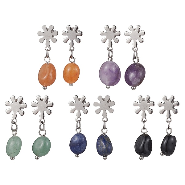 PandaHall Natural Mixed Gemstone Twist Oval Dangle Stud Earrings, 304 Stainless Steel Flower Earrings, 25~26x7mm Mixed Stone Flower
PandaHall Natural Mixed Gemstone Twist Oval Dangle Stud Earrings, 304 Stainless Steel Flower Earrings, 25~26x7mm Mixed Stone Flower
