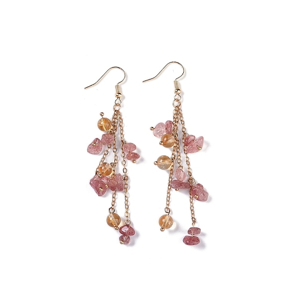 PandaHall Golden Plated Brass Dangle Earrings, with Natural Strawberry Quartz Chips, Jewely for Women, 80~84mm Strawberry Quartz
PandaHall Golden Plated Brass Dangle Earrings, with Natural Strawberry Quartz Chips, Jewely for Women, 80~84mm Strawberry Quartz