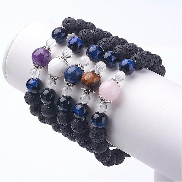 PandaHall Natural Lava Rock Stretch Bracelets, with Gemstone, Alloy Findings, 2-1/4 inch(56mm) Mixed Stone
PandaHall Natural Lava Rock Stretch Bracelets, with Gemstone, Alloy Findings, 2-1/4 inch(56mm) Mixed Stone