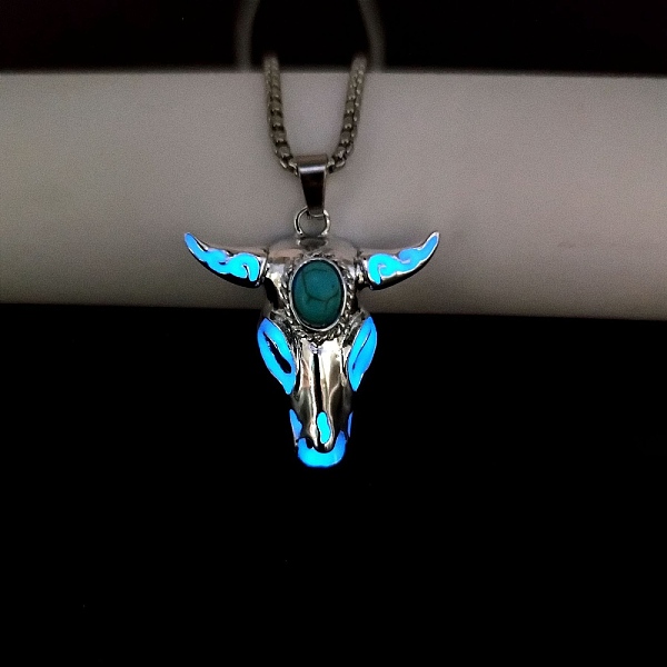 PandaHall Alloy Ox Head Pendant Necklace with Stainless Steel Chains, Synthetic Turquoise Beaded Luminous Glow in the Dark Necklace, Blue...
PandaHall Alloy Ox Head Pendant Necklace with Stainless Steel Chains, Synthetic Turquoise Beaded Luminous Glow in the Dark Necklace, Blue...