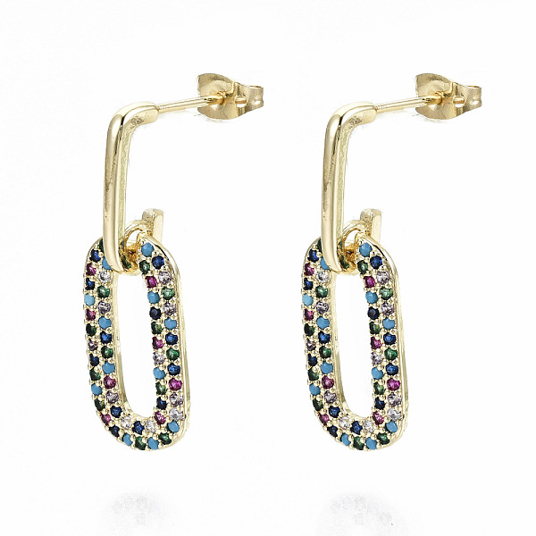 PandaHall Brass Micro Pave Cubic Zirconia Dangle Stud Earrings, with Earring Backs, Nickel Free, Oval, Real 16K Gold Plated, Colorful, 31mm...
PandaHall Brass Micro Pave Cubic Zirconia Dangle Stud Earrings, with Earring Backs, Nickel Free, Oval, Real 16K Gold Plated, Colorful, 31mm...