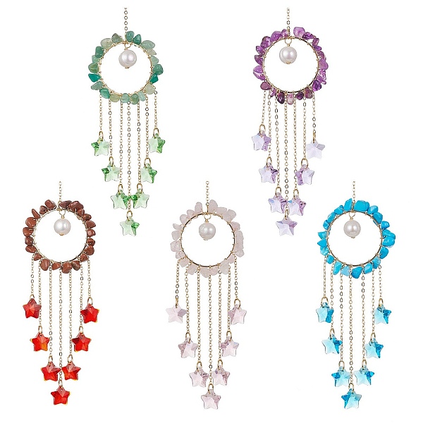 PandaHall Glass Star Pendant Decorations, with Wire Wrapped Gemstone Chips and Natural Cultured Freshwater Pearl, for Home Decorations...
PandaHall Glass Star Pendant Decorations, with Wire Wrapped Gemstone Chips and Natural Cultured Freshwater Pearl, for Home Decorations...