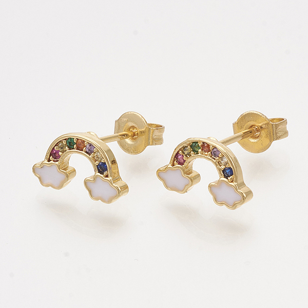 PandaHall Brass Cubic Zirconia Stud Earrings, with Enamel and Ear Nuts, Rainbow, Golden, White, 6x11mm, Pin: 0.7mm Cubic Zirconia White
PandaHall Brass Cubic Zirconia Stud Earrings, with Enamel and Ear Nuts, Rainbow, Golden, White, 6x11mm, Pin: 0.7mm Cubic Zirconia White