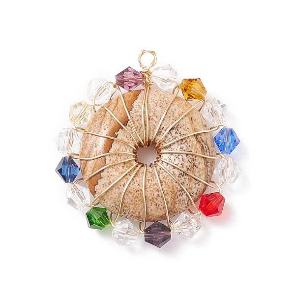 PandaHall Natural Picture Jasper Pendants, Donut/Pi Disc Charm, with Colorful Glass Beads and Real 18K Gold Plated Copper Wire Wrapped...
PandaHall Natural Picture Jasper Pendants, Donut/Pi Disc Charm, with Colorful Glass Beads and Real 18K Gold Plated Copper Wire Wrapped...