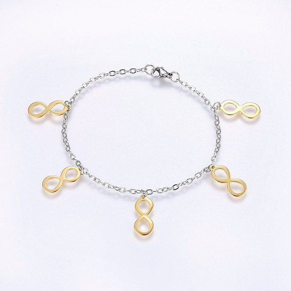 PandaHall 304 Stainless Steel Charm Bracelets, with Lobster Claw Clasps, Infinity, Golden & Stainless Steel Color, 7-7/8 inch(20cm), 2.5mm...
PandaHall 304 Stainless Steel Charm Bracelets, with Lobster Claw Clasps, Infinity, Golden & Stainless Steel Color, 7-7/8 inch(20cm), 2.5mm...