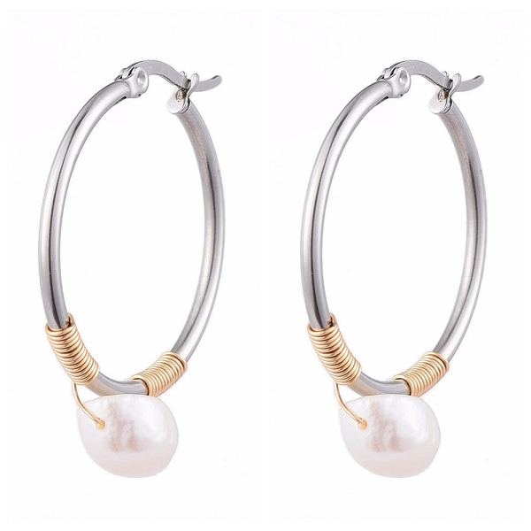 PandaHall Wire Wrapped 201 Stainless Steel Big Hoop Earrings, with Natural Baroque Pearl Keshi Pearl Beads, Ring Shape, Stainless Steel...
PandaHall Wire Wrapped 201 Stainless Steel Big Hoop Earrings, with Natural Baroque Pearl Keshi Pearl Beads, Ring Shape, Stainless Steel...