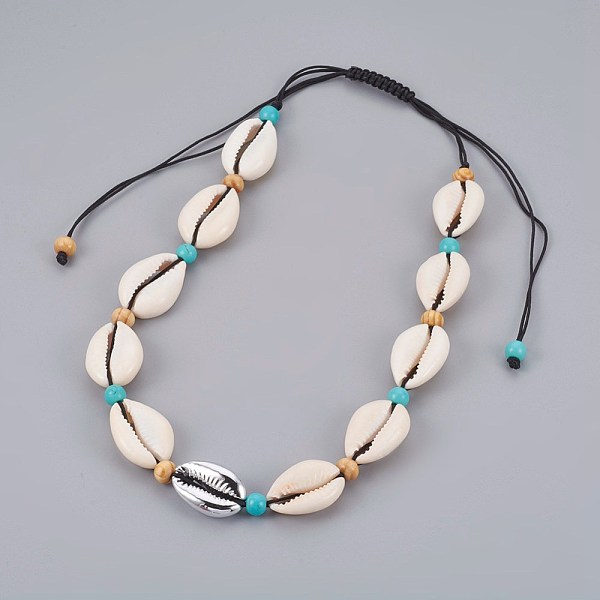 PandaHall Adjustable Cowrie Shell and Synthetic Turquoise Beaded Necklaces, with Electroplated Sea Shell Beads and Wood Beads, Nylon Cord..., Silver
PandaHall Adjustable Cowrie Shell and Synthetic Turquoise Beaded Necklaces, with Electroplated Sea Shell Beads and Wood Beads, Nylon Cord..., Silver