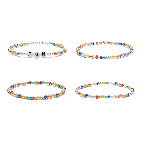 PandaHall 4Pcs 4 Style Word Fun Acrylic & Glass Seed Beaded Stretch Bracelets Set for Women, Mixed Color, Inner Diameter: 2-1/8 inch..., Multicolor 
PandaHall 4Pcs 4 Style Word Fun Acrylic & Glass Seed Beaded Stretch Bracelets Set for Women, Mixed Color, Inner Diameter: 2-1/8 inch..., Multicolor