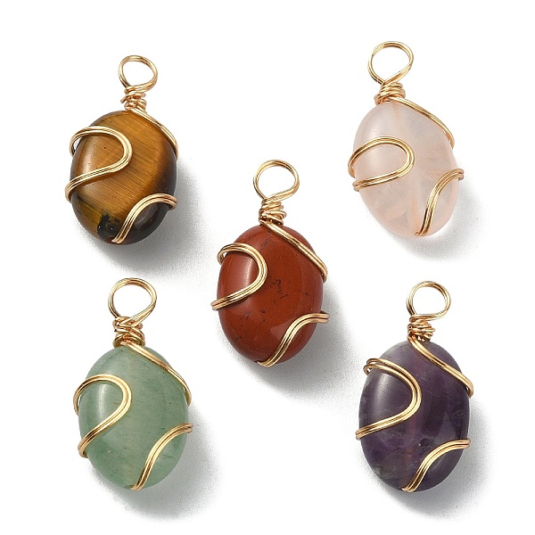 PandaHall Natural Mixed Gemstone Copper Wire Wrapped Pendants, Oval Charms, Golden, 19~20x10~10.5x6~6.5mm, Hole: 3.5mm Mixed Stone Oval
PandaHall Natural Mixed Gemstone Copper Wire Wrapped Pendants, Oval Charms, Golden, 19~20x10~10.5x6~6.5mm, Hole: 3.5mm Mixed Stone Oval