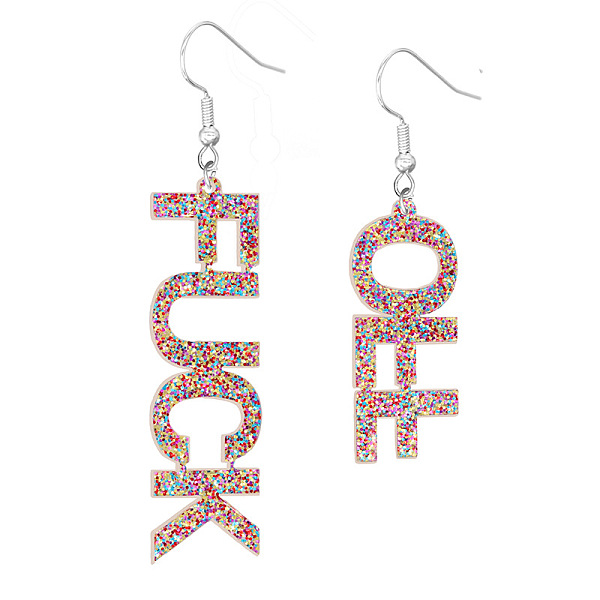 PandaHall Bling Acrylic Word Fuck & Off Asymmetrical Earrings, Feminism Iron Dangle Earrings for Women, Colorful, 70mm Acrylic Word
PandaHall Bling Acrylic Word Fuck & Off Asymmetrical Earrings, Feminism Iron Dangle Earrings for Women, Colorful, 70mm Acrylic Word