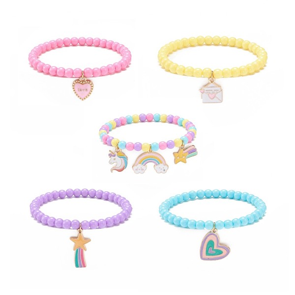 PandaHall 5Pcs 5 Style Candy Color Acrylic Round Beaded Stretch Bracelets Set, Unicorn & Star & Heart & Rainbow Alloy Enamel Charms..., Multicolor
PandaHall 5Pcs 5 Style Candy Color Acrylic Round Beaded Stretch Bracelets Set, Unicorn & Star & Heart & Rainbow Alloy Enamel Charms..., Multicolor