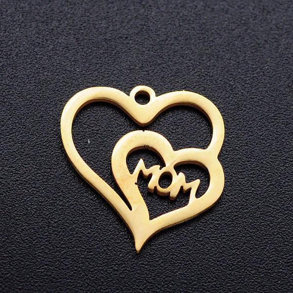 PandaHall 201 Stainless Steel Charms, Heart with Word Mom, for Mother's Day, Golden, 15x15x1mm, Hole: 1.2mm 201 Stainless Steel Heart
PandaHall 201 Stainless Steel Charms, Heart with Word Mom, for Mother's Day, Golden, 15x15x1mm, Hole: 1.2mm 201 Stainless Steel Heart