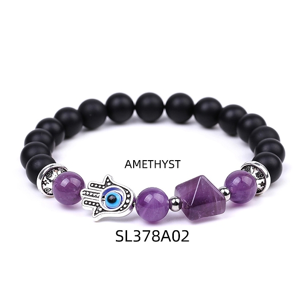 PandaHall Natural Amethyst Beaded Stretch Bracelets, Alloy Hamsa Hand with Glass Evil Eye Bracelet, 7-1/4 inch(18.5cm) Amethyst Hamsa Hand
PandaHall Natural Amethyst Beaded Stretch Bracelets, Alloy Hamsa Hand with Glass Evil Eye Bracelet, 7-1/4 inch(18.5cm) Amethyst Hamsa Hand