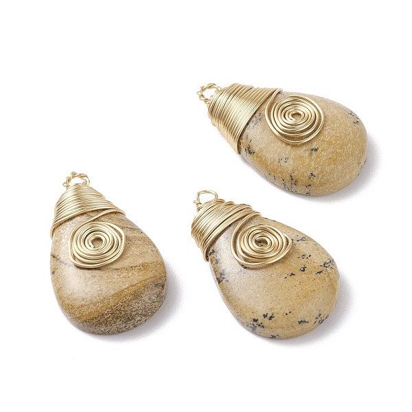 PandaHall Copper Wire Wrapped Natural Picture Jasper Pendants, Real 18K Gold Plated, Teardrop, 28.5x16.5x6.5mm, Hole: 2.5mm Picture Jasper...
PandaHall Copper Wire Wrapped Natural Picture Jasper Pendants, Real 18K Gold Plated, Teardrop, 28.5x16.5x6.5mm, Hole: 2.5mm Picture Jasper...