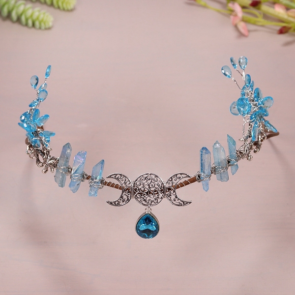 PandaHall Triple Moon Metal Hair Bands, Natural Quartz Wrapped Hair Hoop for Bridal Crown Hair Accessories, Deep Sky Blue, 450mm Quartz Moon
PandaHall Triple Moon Metal Hair Bands, Natural Quartz Wrapped Hair Hoop for Bridal Crown Hair Accessories, Deep Sky Blue, 450mm Quartz Moon