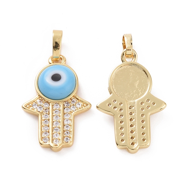 PandaHall Brass Micro Pave Cubic Zirconia Pendants, with Handmade Evil Eye Lampwork, Hamsa Hand Charm, Real 18K Gold Plated, Light Sky Blue...
PandaHall Brass Micro Pave Cubic Zirconia Pendants, with Handmade Evil Eye Lampwork, Hamsa Hand Charm, Real 18K Gold Plated, Light Sky Blue...