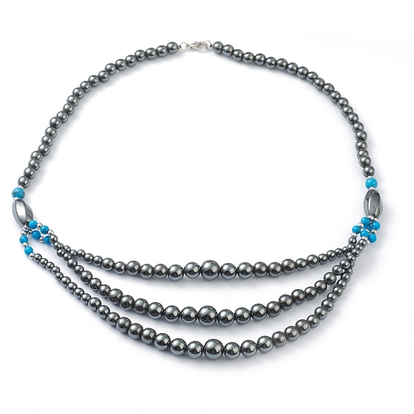 PandaHall Non-Magnetic Synthetic Hematite & Turquoise Beades 3 Layer Necklaces, with Alloy Lobster Claw Clasps, Round & Twistd, Deep Sky...
PandaHall Non-Magnetic Synthetic Hematite & Turquoise Beades 3 Layer Necklaces, with Alloy Lobster Claw Clasps, Round & Twistd, Deep Sky...