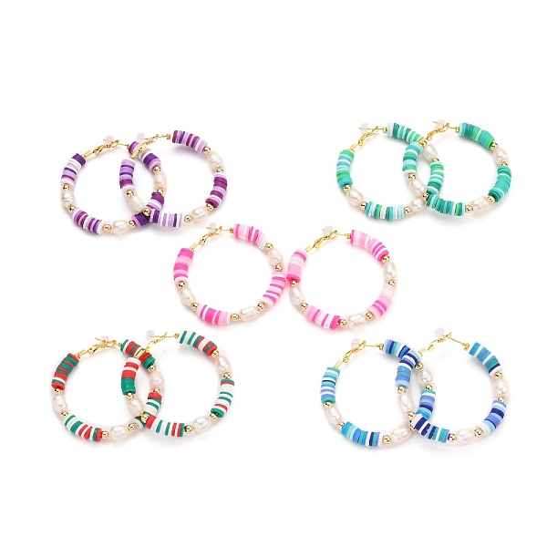 PandaHall Golden Plated Brass Heishi Beaded Hoop Earrings, with Natural Pearl and Brass Beads, Ring, Mixed Color, 50x6~7mm, Pin: 0.7mm..., Multicolor
PandaHall Golden Plated Brass Heishi Beaded Hoop Earrings, with Natural Pearl and Brass Beads, Ring, Mixed Color, 50x6~7mm, Pin: 0.7mm..., Multicolor